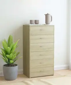 vidaXL Sideboard with 6 Drawers Sonoma Oak 50x34x96 cm Chipboard
