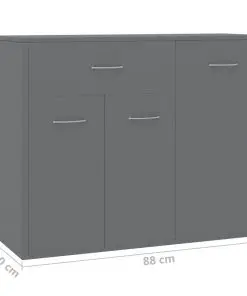 vidaXL Sideboard High Gloss Grey 88x30x70 cm Chipboard