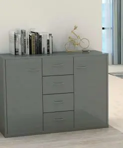 vidaXL Sideboard High Gloss Grey 88x30x65 cm Chipboard