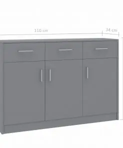 vidaXL Sideboard Grey 110x34x75 cm Chipboard