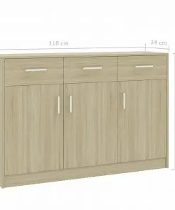 vidaXL Sideboard Sonoma Oak 110x34x75 cm Chipboard
