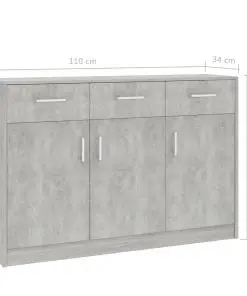 vidaXL Sideboard Concrete Grey 110x34x75 cm Chipboard