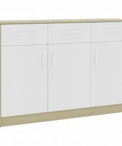 vidaXL Sideboard White and Sonoma Oak 110x34x75 cm Chipboard