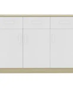 vidaXL Sideboard White and Sonoma Oak 110x34x75 cm Chipboard