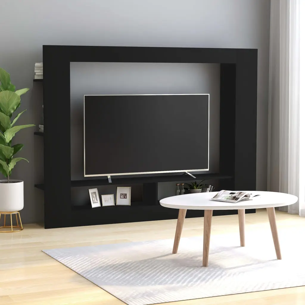 vidaXL TV Cabinet Black 152x22x113 cm Chipboard
