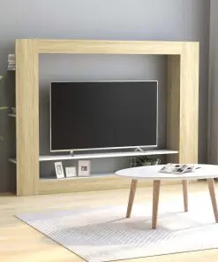 vidaXL TV Cabinet White and Sonoma Oak 152x22x113 cm Chipboard