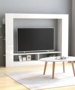 vidaXL TV Cabinet High Gloss White 152x22x113 cm Chipboard
