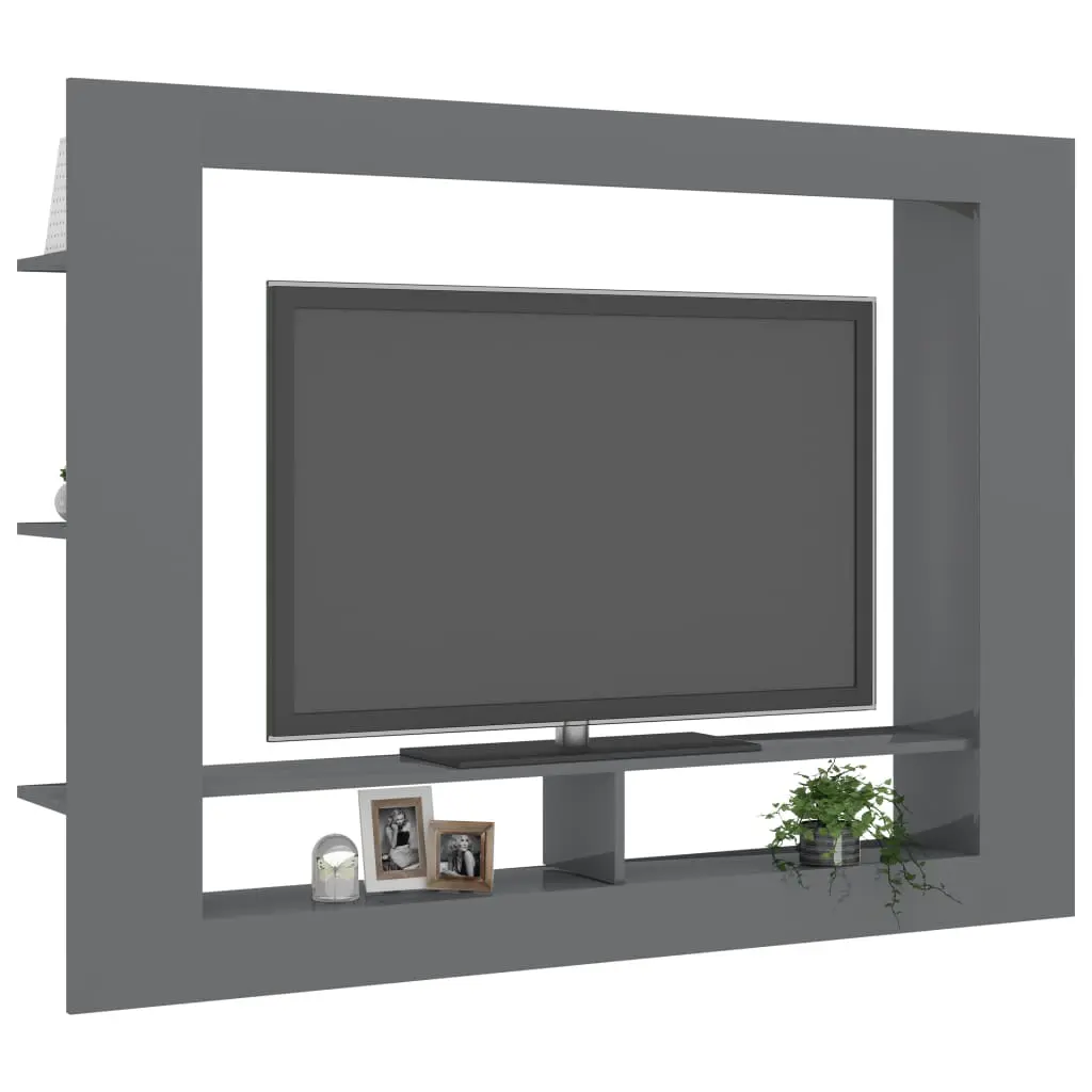 vidaXL TV Cabinet High Gloss Grey 152x22x113 cm Chipboard