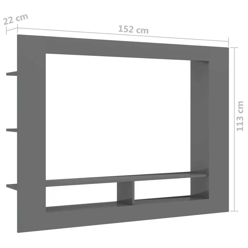 vidaXL TV Cabinet High Gloss Grey 152x22x113 cm Chipboard