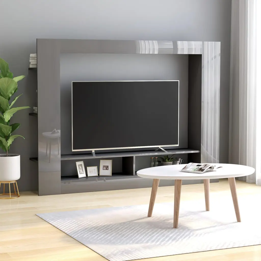 vidaXL TV Cabinet High Gloss Grey 152x22x113 cm Chipboard