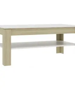 vidaXL Coffee Table White and Sonoma Oak 110x60x47 cm Chipboard