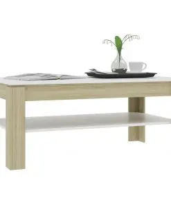 vidaXL Coffee Table White and Sonoma Oak 110x60x47 cm Chipboard