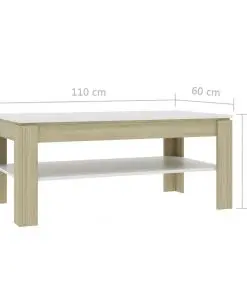 vidaXL Coffee Table White and Sonoma Oak 110x60x47 cm Chipboard