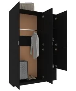vidaXL 3-Door Wardrobe Black 120x50x180 cm Chipboard