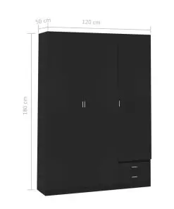 vidaXL 3-Door Wardrobe Black 120x50x180 cm Chipboard