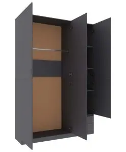 vidaXL 3-Door Wardrobe Grey 120x50x180 cm Chipboard