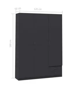 vidaXL 3-Door Wardrobe Grey 120x50x180 cm Chipboard