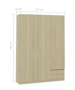 vidaXL 3-Door Wardrobe Sonoma Oak 120x50x180 cm Chipboard