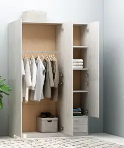 vidaXL 3-Door Wardrobe Concrete Grey 120x50x180 cm Chipboard