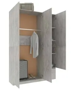 vidaXL 3-Door Wardrobe Concrete Grey 120x50x180 cm Chipboard