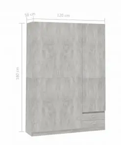 vidaXL 3-Door Wardrobe Concrete Grey 120x50x180 cm Chipboard