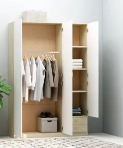 vidaXL 3-Door Wardrobe White and Sonoma Oak 120x50x180 cm Chipboard