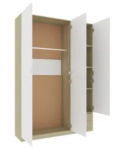 vidaXL 3-Door Wardrobe White and Sonoma Oak 120x50x180 cm Chipboard