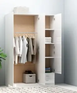 vidaXL 3-Door Wardrobe High Gloss White 120x50x180 cm Chipboard