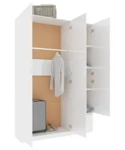 vidaXL 3-Door Wardrobe High Gloss White 120x50x180 cm Chipboard