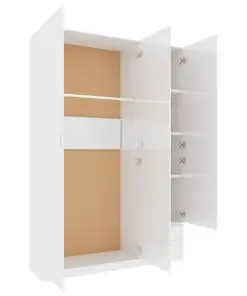 vidaXL 3-Door Wardrobe High Gloss White 120x50x180 cm Chipboard