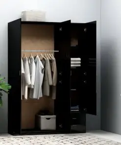 vidaXL 3-Door Wardrobe High Gloss Black 120x50x180 cm Chipboard