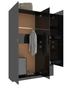 vidaXL 3-Door Wardrobe High Gloss Black 120x50x180 cm Chipboard