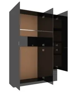 vidaXL 3-Door Wardrobe High Gloss Black 120x50x180 cm Chipboard
