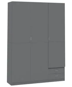 vidaXL 3-Door Wardrobe High Gloss Grey 120x50x180 cm Chipboard