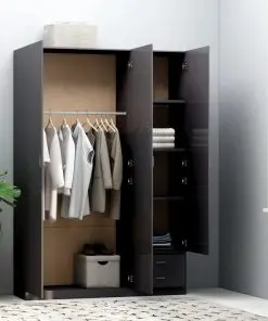 vidaXL 3-Door Wardrobe High Gloss Grey 120x50x180 cm Chipboard