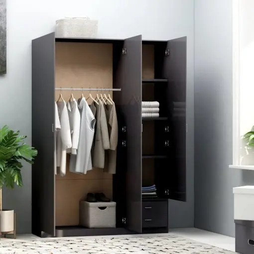vidaXL 3-Door Wardrobe High Gloss Grey 120x50x180 cm Chipboard