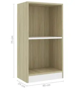 vidaXL Bookshelf White and Sonoma Oak 40x24x75 cm Chipboard