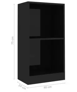 vidaXL Bookshelf High Gloss Black 40x24x75 cm Chipboard