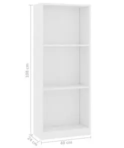 vidaXL 3-Tier Book Cabinet White 40x24x108 cm Chipboard