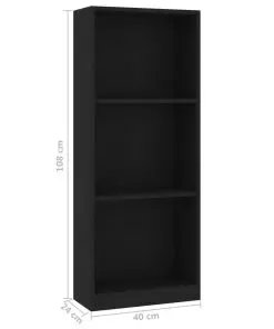vidaXL 3-Tier Book Cabinet Black 40x24x108 cm Chipboard
