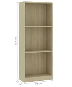 vidaXL 3-Tier Book Cabinet Sonoma Oak 40x24x108 cm Chipboard