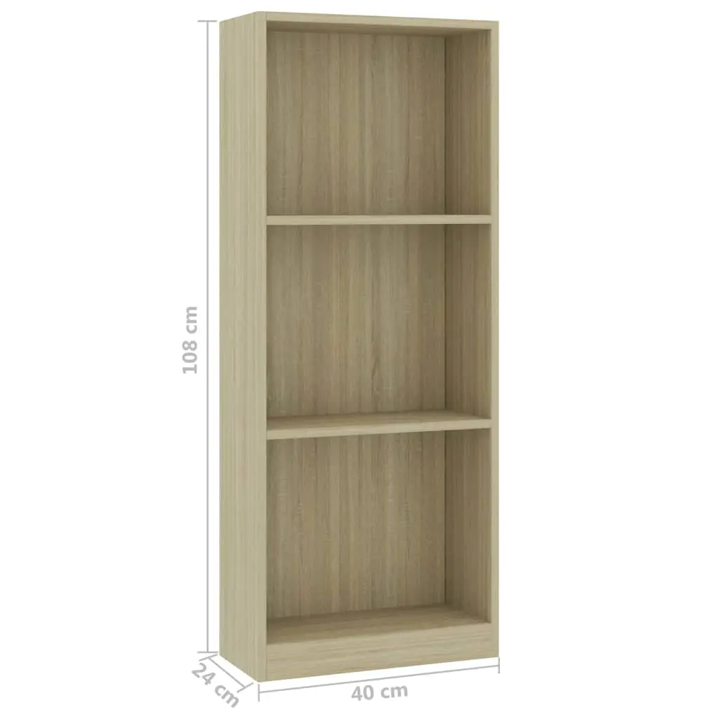 vidaXL 3-Tier Book Cabinet Sonoma Oak 40x24x108 cm Chipboard