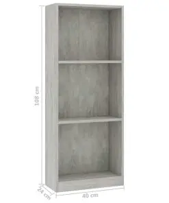 vidaXL 3-Tier Book Cabinet Concrete Grey 40x24x108 cm Chipboard