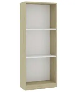 vidaXL 3-Tier Book Cabinet White and Sonoma Oak 40x24x108 cm Chipboard