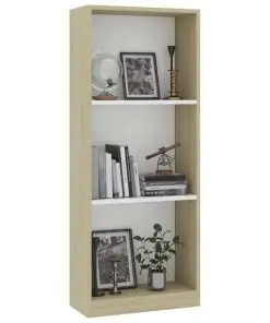 vidaXL 3-Tier Book Cabinet White and Sonoma Oak 40x24x108 cm Chipboard