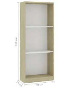 vidaXL 3-Tier Book Cabinet White and Sonoma Oak 40x24x108 cm Chipboard