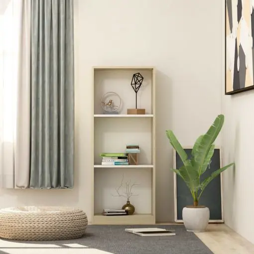 vidaXL 3-Tier Book Cabinet White and Sonoma Oak 40x24x108 cm Chipboard