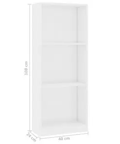 vidaXL 3-Tier Book Cabinet High Gloss White 40x24x108 cm Chipboard