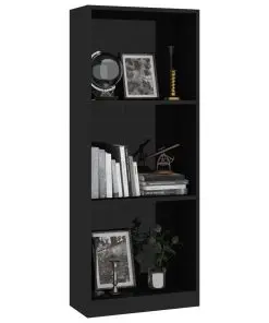 vidaXL 3-Tier Book Cabinet High Gloss Black 40x24x108 cm Chipboard