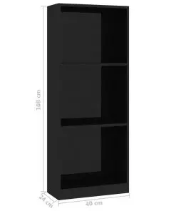 vidaXL 3-Tier Book Cabinet High Gloss Black 40x24x108 cm Chipboard